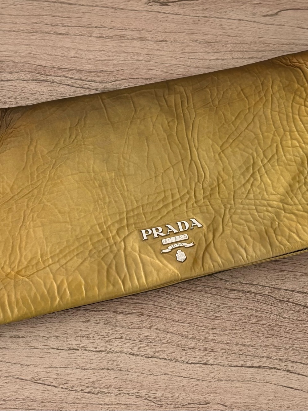 Prada Yellow Brown Ombre Leather Envelope Clutch Bag Purse